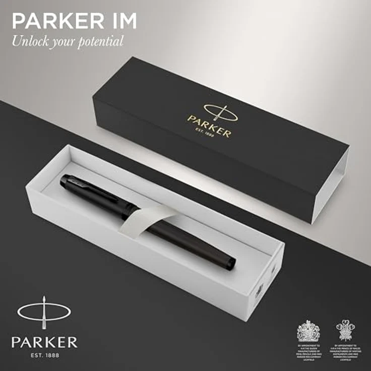 Parker IM Füllfederhalter, mattschwarz mit Edelstahlfeder in Stärke F, Schreibfarbe blau, Geschenk-Box – Bild 2