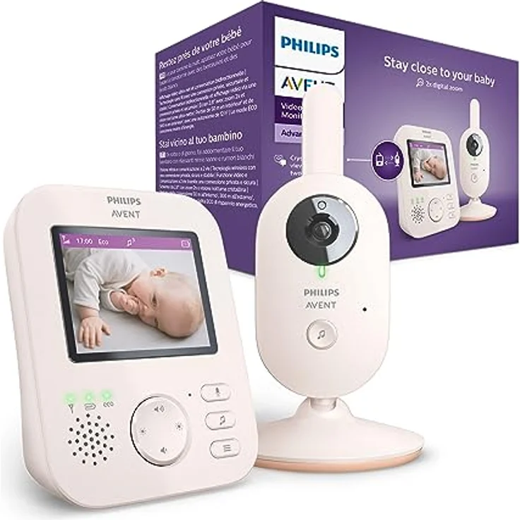 Philips Avent Babyphone mit Kamera Advanced – sicheres Video Babyphone, 2,8 Zoll Bildschirm, 2-Fach Zoom, Nachtsicht, Gegensprechfunktion, Schlaflieder, Baby Monitor (Modell SCD881/26) – Bild 1