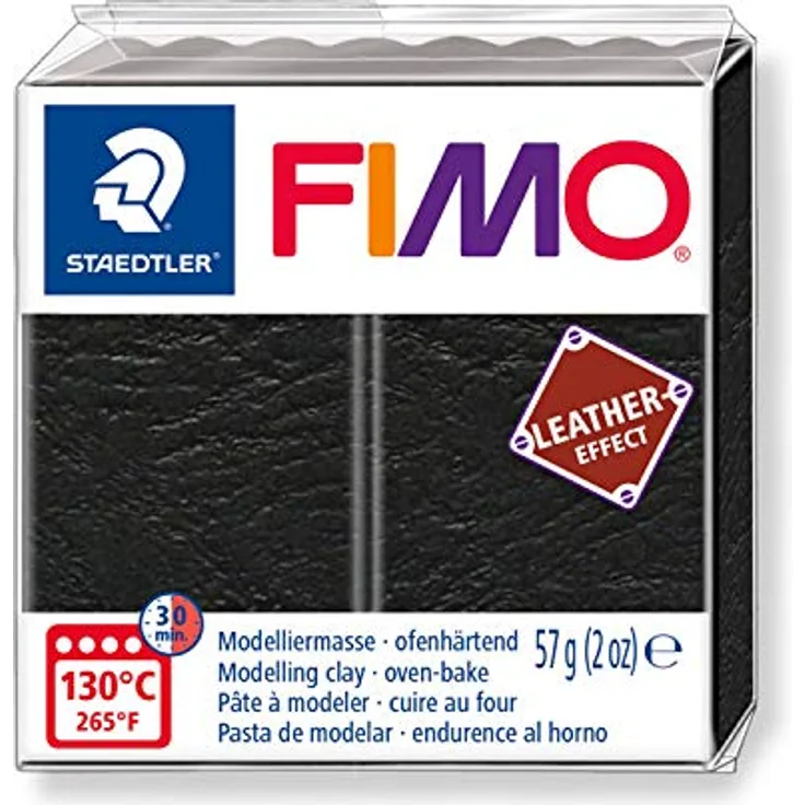 STAEDTLER 8010-909 Fimo Leather-Effect ofenhärtende Modelliermasse (für kreative Objekte im Leder-Look, lederähnliche Optik und Haptik) Farbe schwarz