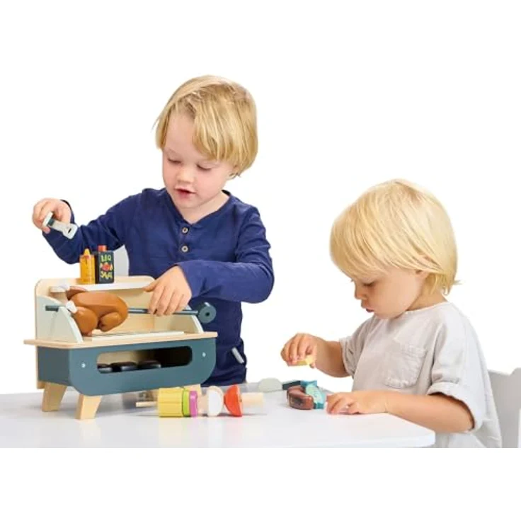 Tender Leaf BBQ-Set, interaktives Grill-Spielzeug aus Gummibaumholz mit Grill, Rotisserie-Huhn und Grillzubehör, 23 x 10 x 20.8 cm – Bild 3