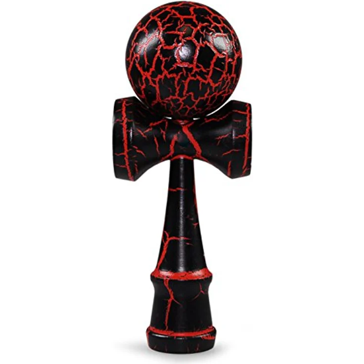 Ganzoo Kendama, Original Japanisches Buchenholz Geschicklichkeitsspiel, schwarz/rot mit Kugel, Schnur und Fangteller – Bild 1