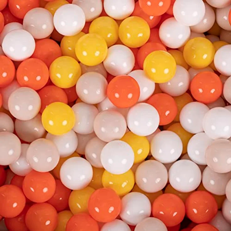 KiddyMoon 200 Bälle, 7 cm Einfarbige Plastikbälle für Bällebad, BPA-frei, Gelb/Orange/Pastellbeige/Weiß, Made in EU – Bild 2