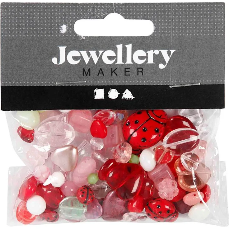 Creativ Company Glasperlen Set, 60 Stück in verschiedenen Formen (Marienkäfer, Herzen, Blätter), hochwertiges Glas für Schmuck und Dekoration