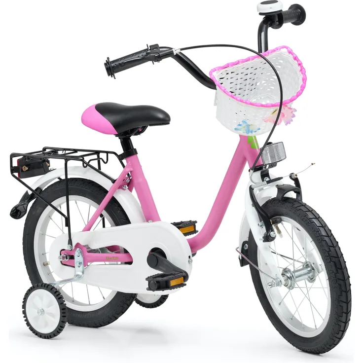 Bachtenkirch Kinderfahrrad Matt Pink 12 Zoll für Mädchen ab 3 Jahre, Rücktrittbremse, Stützräder, Ständer, Glocke, Korb, Gepäckträger