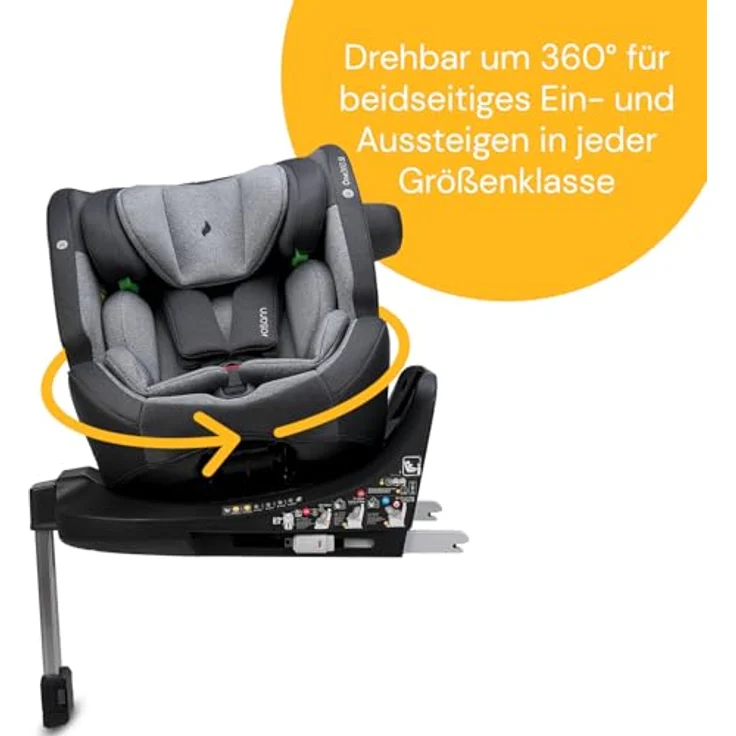 Osann Reboarder-Kindersitz One 360 SL i-Size, drehbar ab Geburt bis 12 Jahre (40-150 cm), inkl. Isofix-Basis mit Stützfuß, Universe Grey – Bild 3