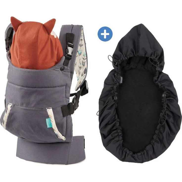Infantino BKids Babytrage Cuddle Up - Fuchs - Grau, ergonomische Bauch- und Rückentrage ab Geburt bis 18,1 kg mit Wetterschutz