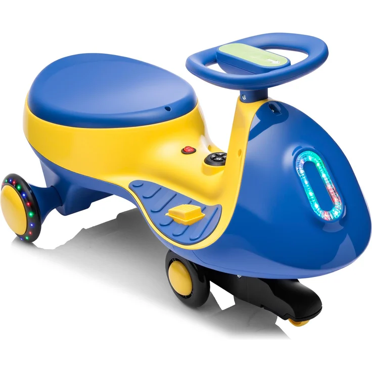 FCH Kinder-Elektroauto 12V, Elektrisches Rutschauto mit Pedal, 2 Geschwindigkeiten, Kippschutz und Bluetooth, für Kinder ab 3 Jahren, Blau & Gelb