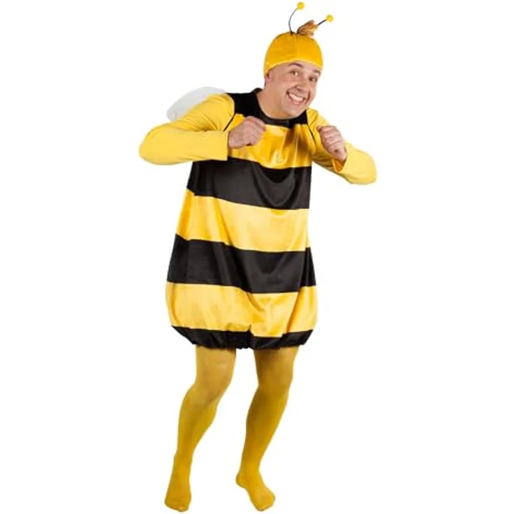 Maskworld Willi Kostüm für Erwachsene, Biene Maja Tierkostüm in schwarz-gelb, zweiteilig (XXXL) mit Flügeln – Bild 1