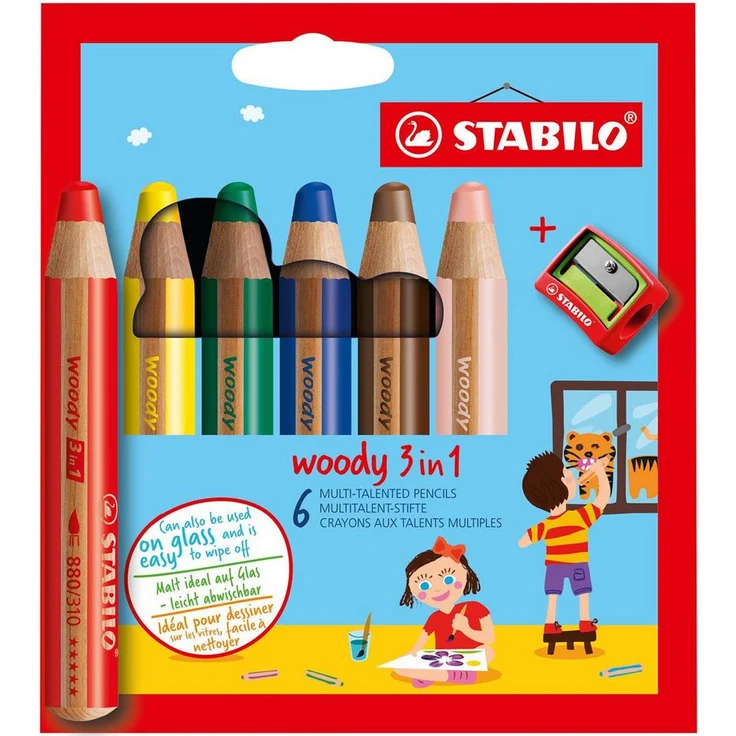 STABILO Buntstift STABILO woody 3 in 1 Buntstift - 10 mm - 6er Set, Multitalent für Buntstift, Aquarell und Wachsmalstift - dick und langlebig – Bild 1