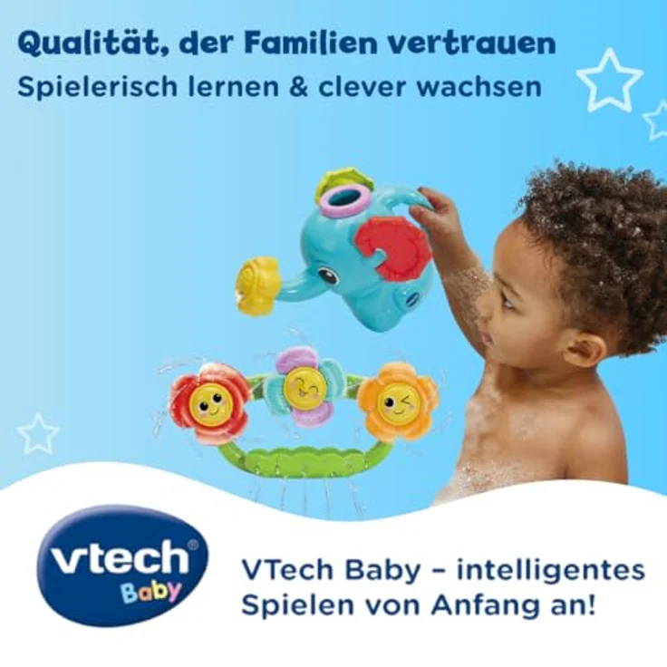 VTech Baby Kleiner Gieß-Elefant, Badespielzeug mit drehbaren Spielelementen, Saugnapf und Wasser Gieß-Effekten für Kleinkinder – Bild 5