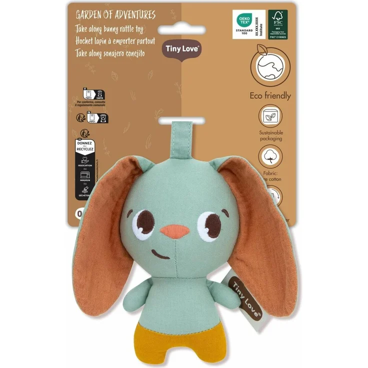 Dorel Tiny Love Tiny Smart Bunny, Kuscheltier mit Glockenton und Befestigungsschlaufe, Garden Of Adventures