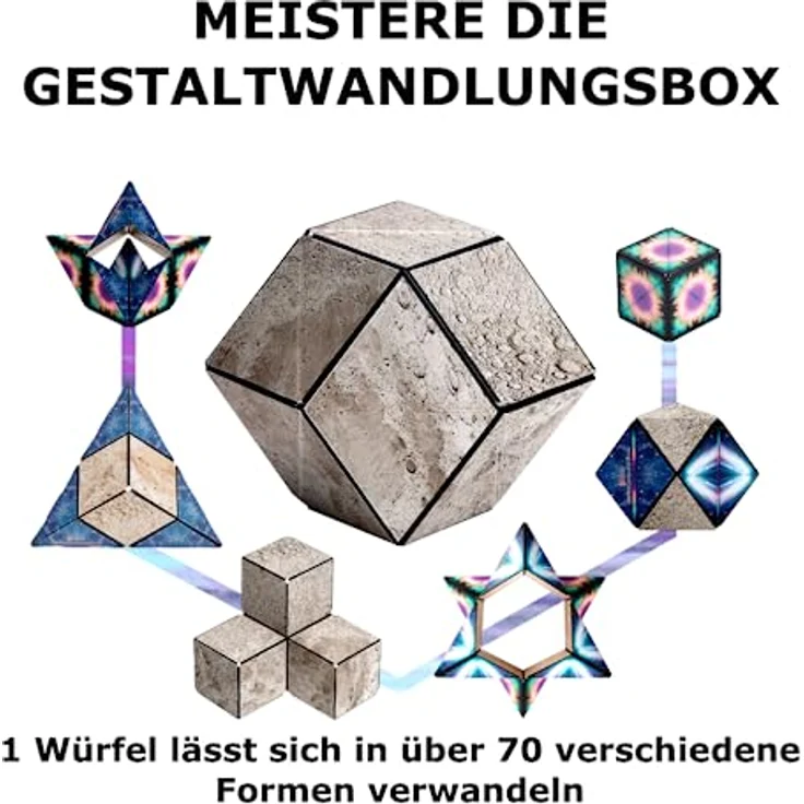 SHASHIBO Formwechsel Zauberwürfel - Preisgekrönt, Patentiert - Anti Stress Spielzeug - 36 Seltenerdmagnete - 3D Infinity Cube - Shashibo Magnetwürfel in Über 70 Formen Verwandelbar (Moon) – Bild 4