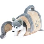 Teddys Rothenburg Kuscheltier Hund Husky in Hütte 15 cm, kuschelweicher Plüsch, grau/beige, maschinenwaschbar bis 30°C