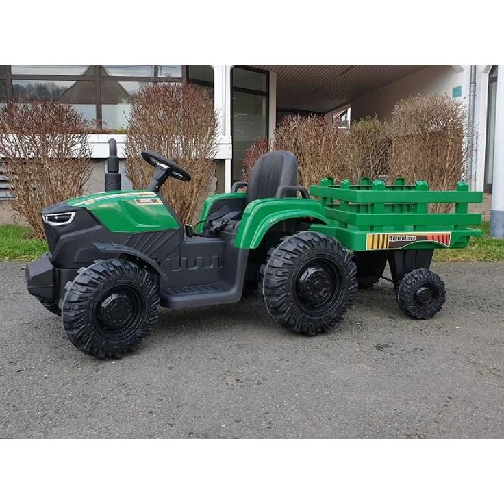 Business Navigator Kinder Elektro Traktor 24V, grüner Kindertraktor mit 2x 200W Motoren und Anhänger, 10 km/h
