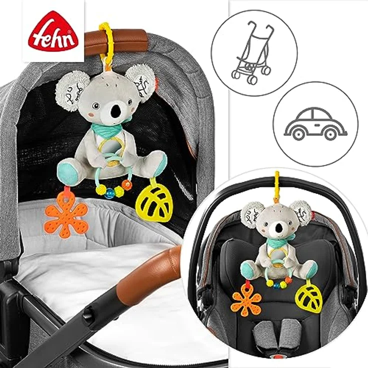 Fehn Activity-Koala – Baby Motorikspielzeug für Kinderwagen, Kinderbett und Babyschale – zum Beißen, Greifen und Geräusche erzeugen – Spielzeug für Babys und Kinder ab 3+ Monaten – Bild 4