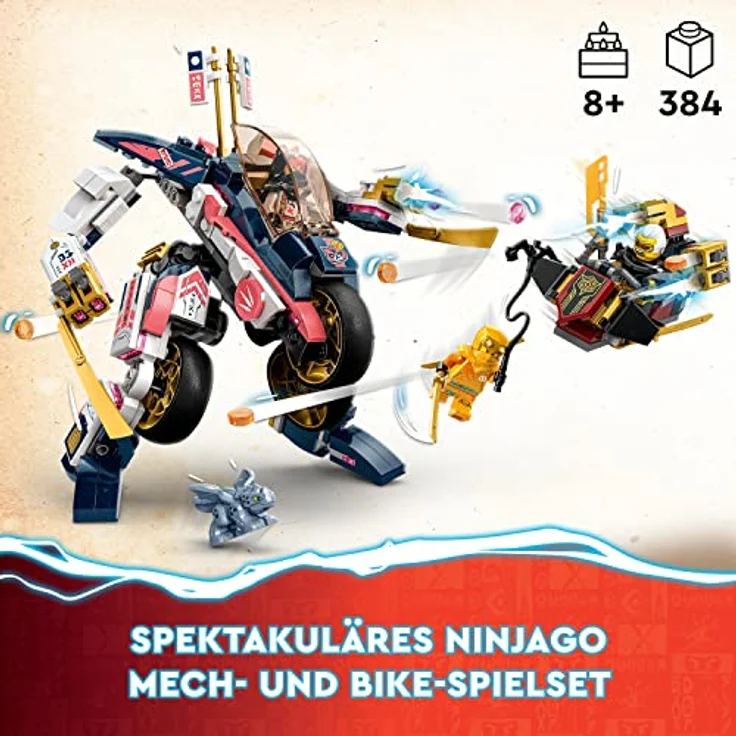 LEGO 71792 NINJAGO Soras transformierender Mech-Bike-Renner, 2in1 Set mit transformierender Mech-Actionfigur, Motorrad-Spielzeug Set mit 3 Minifiguren für Kinder, Jungen und Mädchen – Bild 2