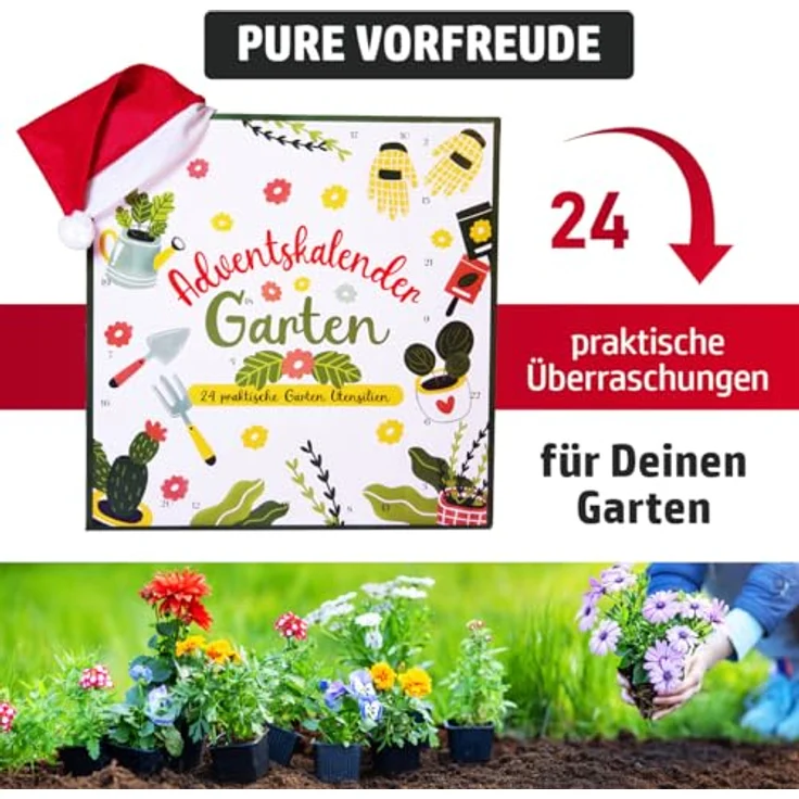 BRAST Adventskalender mit 24 praktischen Garten-Utensilien, inkl. Tasche für Beet, Balkon & Zimmerpflanzen, Schaufel, Gartenschere, Handschuhe, Hacken und Schutzmatte – Bild 2