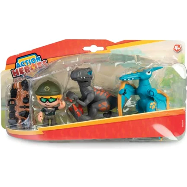 Merkloos Action Heroes Spielfiguren-Set, Dino-Abenteuer mit Velociraptor, Pterodactylus und Entdecker-Figur, 12 cm Höhe – Bild 9