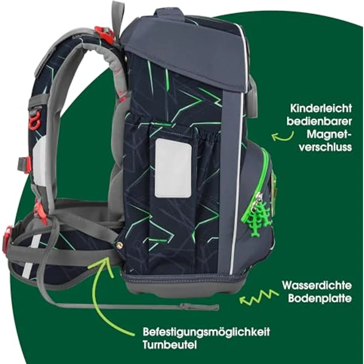 Step by Step Giant Schulranzen-Set „Ninja Kimo“, 5-teilig, ergonomischer Tornister für Jungen, blau-grau-grün, höhenverstellbar mit Hüft- und Brustgurt, 23 Liter, inkl. reflektierenden Elementen und MAGIC MAGS – Bild 3