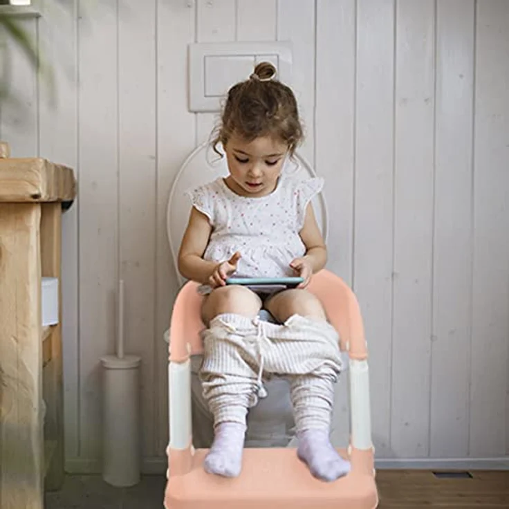 Mobiclinic® Kids, Toilettensitz Kinder, Modell Lala, Europäische Marke, Toilettensitz Kinder mit Treppe, WC-Sitz Kinder, für Kinder von 1-8 Jahren, Rosa und weiß – Bild 2