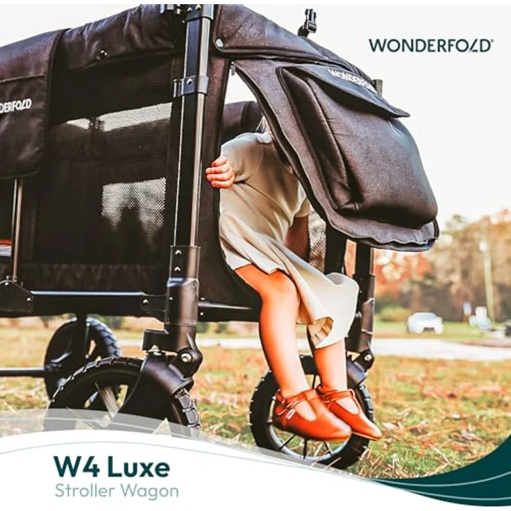 WONDERFOLD W4S 2.0 Multifunktions-Kinderwagen für 4 Passagiere, veganem Leder überzogen (schwarz) – Bild 4