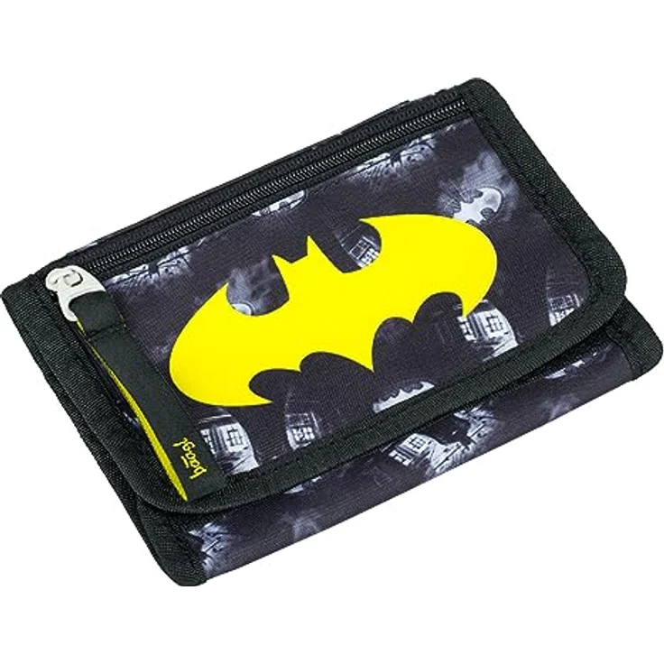 Baagl Brustbeutel Kinder - Geldbörse für Jungen, Mini Portemonnaie, Kleingeld Münzbörse mit robustem Polyester in Batman Dark City Design, 14,5 x 8,5 cm – Bild 1