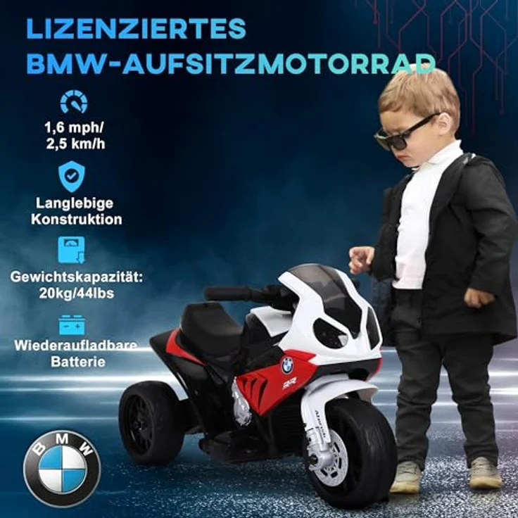 HOMCOM Elektro Kindermotorrad Kinderfahrzeug Elektro-Dreirad mit Akku Rot PP + Stahl 66 x 37 x 44 cm – Bild 5