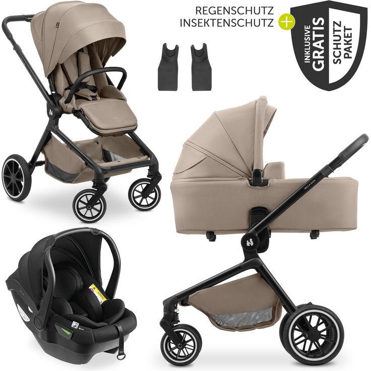Hauck Move N Care Trio Set, 3in1 Kinderwagen-Set mit i-Size Babyschale Drive N Care, inkl. XXL Zubehörset, Mocha, mit Gratis Mobilitätsgarantie