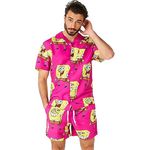 OppoSuits Hawaii Sommer-Set für Herren - SpongeBob Beach Swim Wear - Kurzarmhemd und Shorts - Gelb