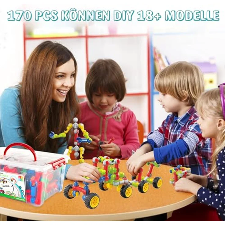 Afomida 170-teiliges STEM-Bauspielzeug, pädagogisches Konstruktionsbauset für Kinder 4–8 Jahre, 6 Farben, sicher und kreativ, geeignet für Jungen und Mädchen – Bild 2