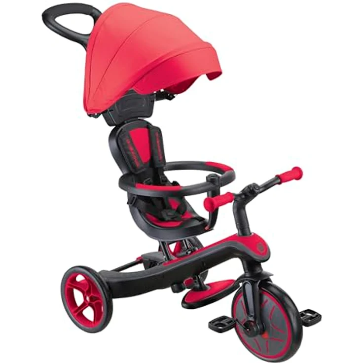 Globber Explorer Trike 4in1 Pro in Rot – Kinderfahrzeug mit höhenverstellbarem TPR-Sitz, Dreirad, Laufrad und Kinderwagen in 10/8,5 Zoll – Bild 4