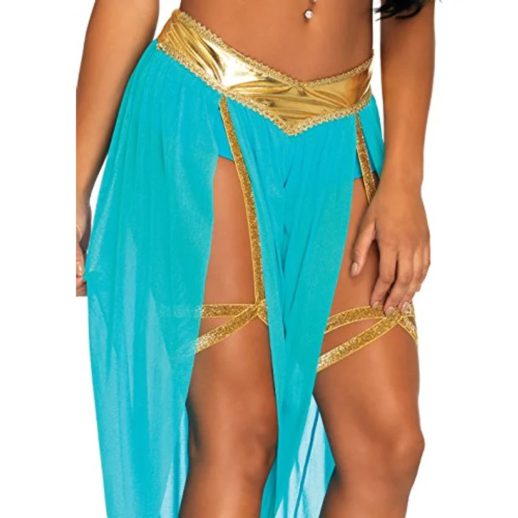 Leg Avenue Verzauberte Jeannie, 4-teilige Damenkostüm mit schulterfreiem Wickel-Crop-Top und goldenen Applikationen, Größe S – Bild 6