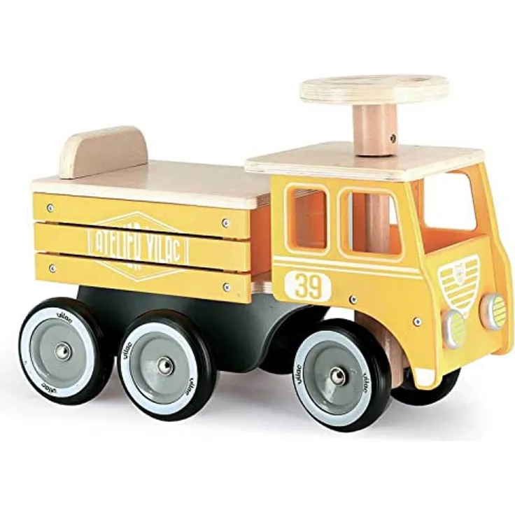 Vilac Träger Baustellenwagen 1030, Holzspielzeug mit geräuscharmen Rädern und Transporttruhe, ideal für motorische Entwicklung ab 18 Monaten