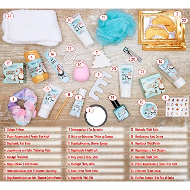 BRUBAKER Cosmetics Beauty Adventskalender XXL, 24x Körperpflege Produkte & Spa Accessoires, beerenfrischer Duft, für Frauen – Bild 3