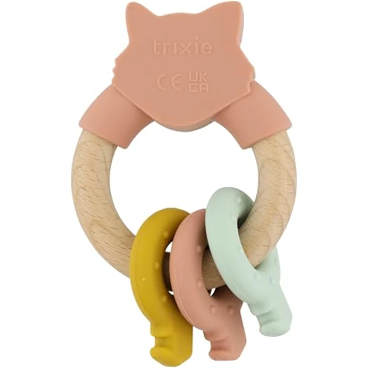 Trixie Baby Wooden Silicone Activity Ring - Mrs. Cat, Holzschlüsselring mit 3 Silikonschlüsseln für Feinmotorik und Zahnen – Bild 2