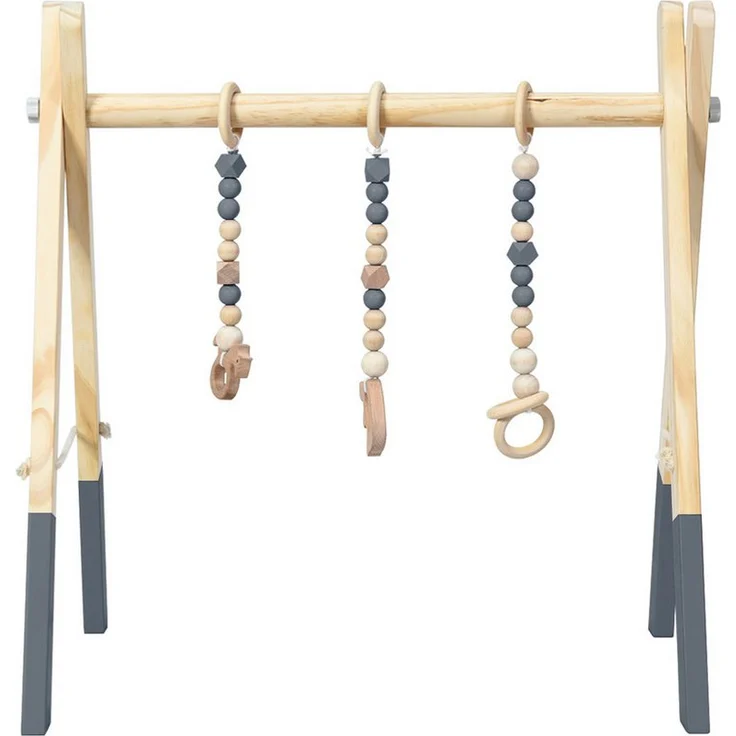 COSTWAY Baby Gym Spielbogen, klappbar, aus Holz mit 3 Kinderspielzeugen, grau, für Babys ab 3 Monaten