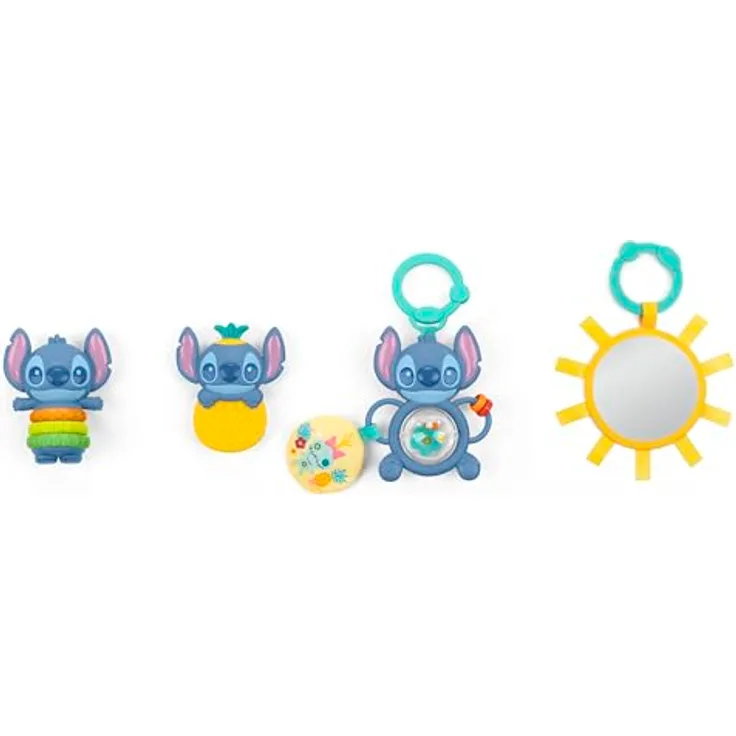 Bright Starts Disney Baby Stitch Tropical Treasures Greifspielzeug Geschenkset, inklusive Rassel, Beißring und Aktivitätsspielzeug für Neugeborene