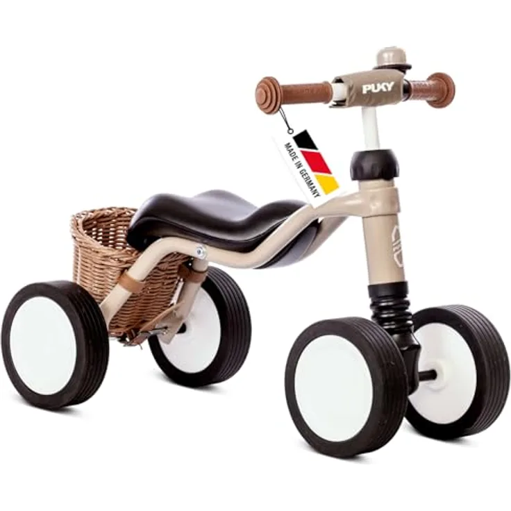 Puky WUTSCH Bundle | Sicheres Laufrad für Kleinkinder ab 1,5 Jahren | Rutschfahrzeug mit Korb | Pendelachse verhindert EIN Kippen | Mit Sicherheitslenkergriffen | Leise Float-Laufräder | Dusty Sand