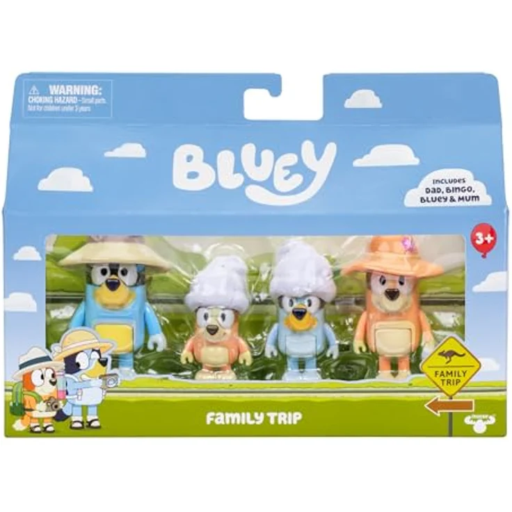 BlueY 4er-Figurenpackung Urlaub mit der Familie, bewegliche Figuren (6,3 cm) mit Zubehörteilen, Bingo, Bandit und Chilli – Bild 3