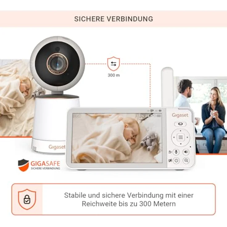 Gigaset Baby 500 Video, Video-Babyphone mit HD-Videoübertragung, 5" LCD IPS Bildschirm, sichere FHSS-Technologie, langer Akkulaufzeit, farbiger Nachtsichtmodus, Cream White/Bronze – Bild 2