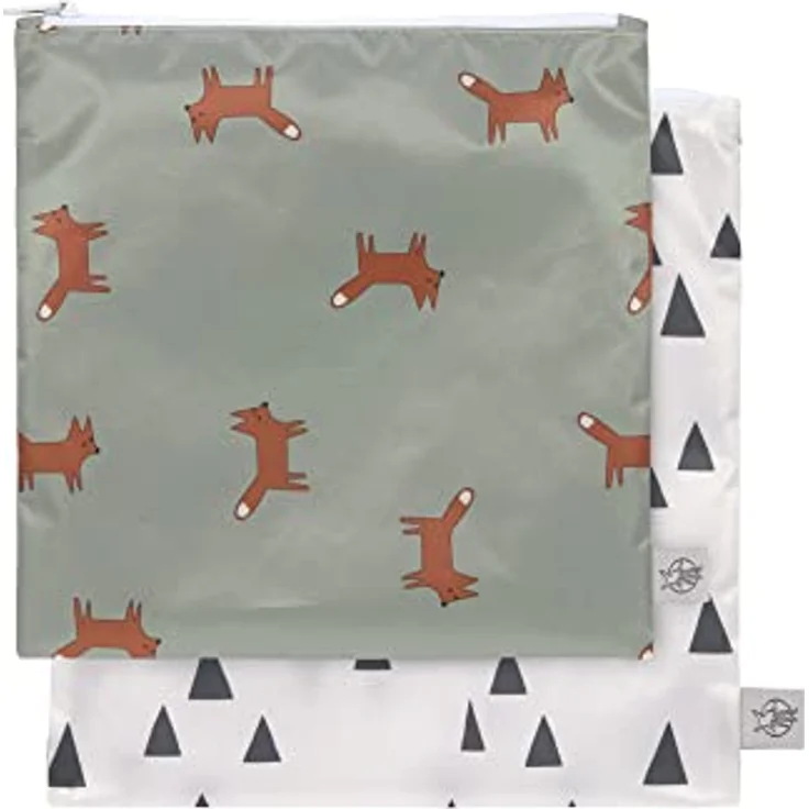 LÄSSIG Wiederverwendbarer Aufbewahrungsbeutel Snack Tasche 2 Stück, BPA-frei und wasserabweisend, 17 x 18 cm, Little Forest Fox Design – Bild 1
