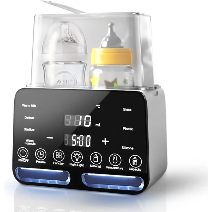 CkeyiN Babyflaschenwärmer 10 IN 1, mit konstanter Temperatur 24h, doppelt, Timer-Funktion, BPA-frei, Touchscreen