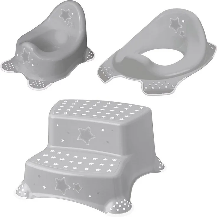 keeeper Töpfchen Stars, grau, Kinderpflege-Set mit Babytopf, Toilettensitz und Tritthocker, 3-tlg. Set mit Anti-Rutsch-System