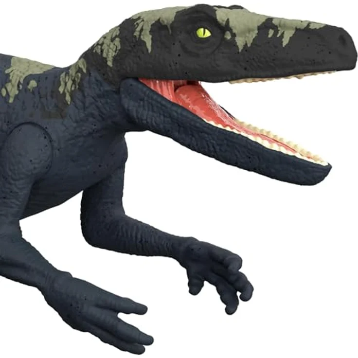 Jurassic World Big Epic Attack Herrerasaurus HTP66, Interaktive Dinosaurierfigur mit Lichtern und Geräuschen, Blau, One Size – Bild 2