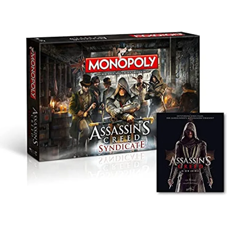 Gomazing Monopoly Assassin's Creed Syndicate + Buch »In den Animus«, Brettspiel mit exklusivem Assassin's Creed Theme und Begleitbuch zur Filmproduktion