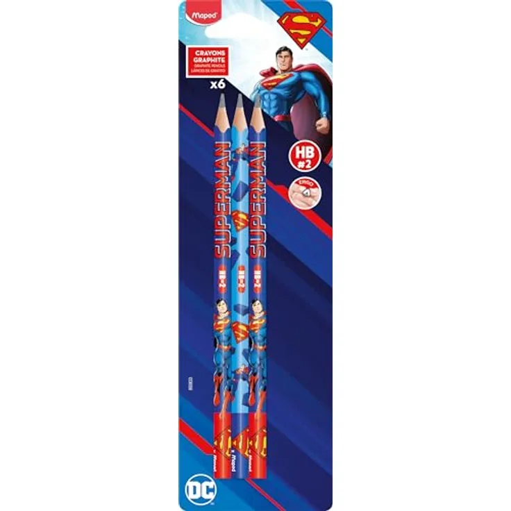 Maped SUPERMAN Bleistifte HB blau, 6er Set mit ergonomischem Griff und bruchsicherer Mine