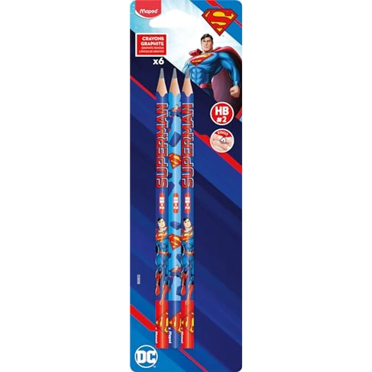 Maped SUPERMAN Bleistifte HB blau, 6er Set mit ergonomischem Griff und bruchsicherer Mine – Bild 1