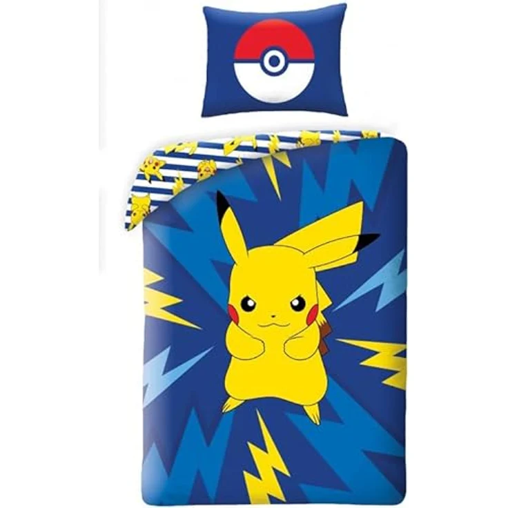Halantex Wendebett-Set POKEMON PIKACHU ELEKTRISCH, 2-teilig, Bettbezug 140 x 200 cm & Kissenbezug 70 x 90 cm, 100% Baumwolle, Ökö-Tex Standard 100, wendbar mit 2 Designs – Bild 2
