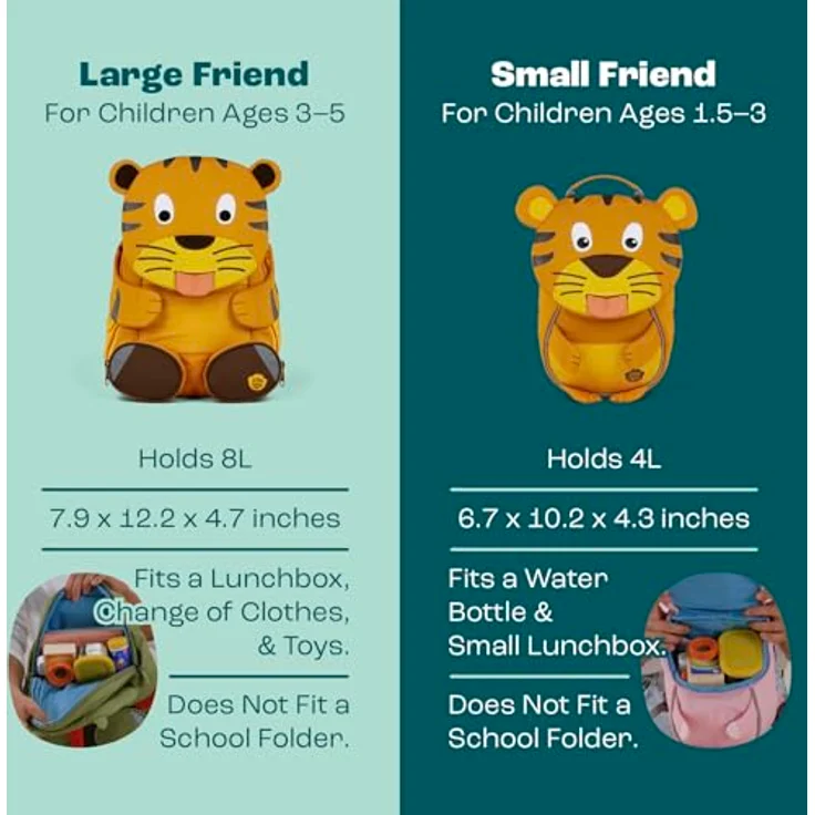 Affenzahn Kleiner Freund, Schulranzen Kinderrucksack Tiger für 1-3 Jahre, 4L Volumen, ab 80 cm Körpergröße, reflektierend – Bild 8