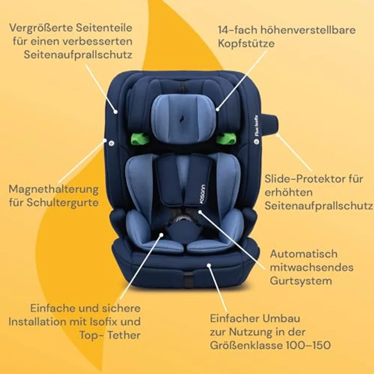 Osann Autokindersitz Osann Flux Isofix i-Size, Kinderautositz, 14-fach höhenverstellbarer Kopfschutz, seitlicher Aufprallschutz, verschiedene Farben – Bild 3